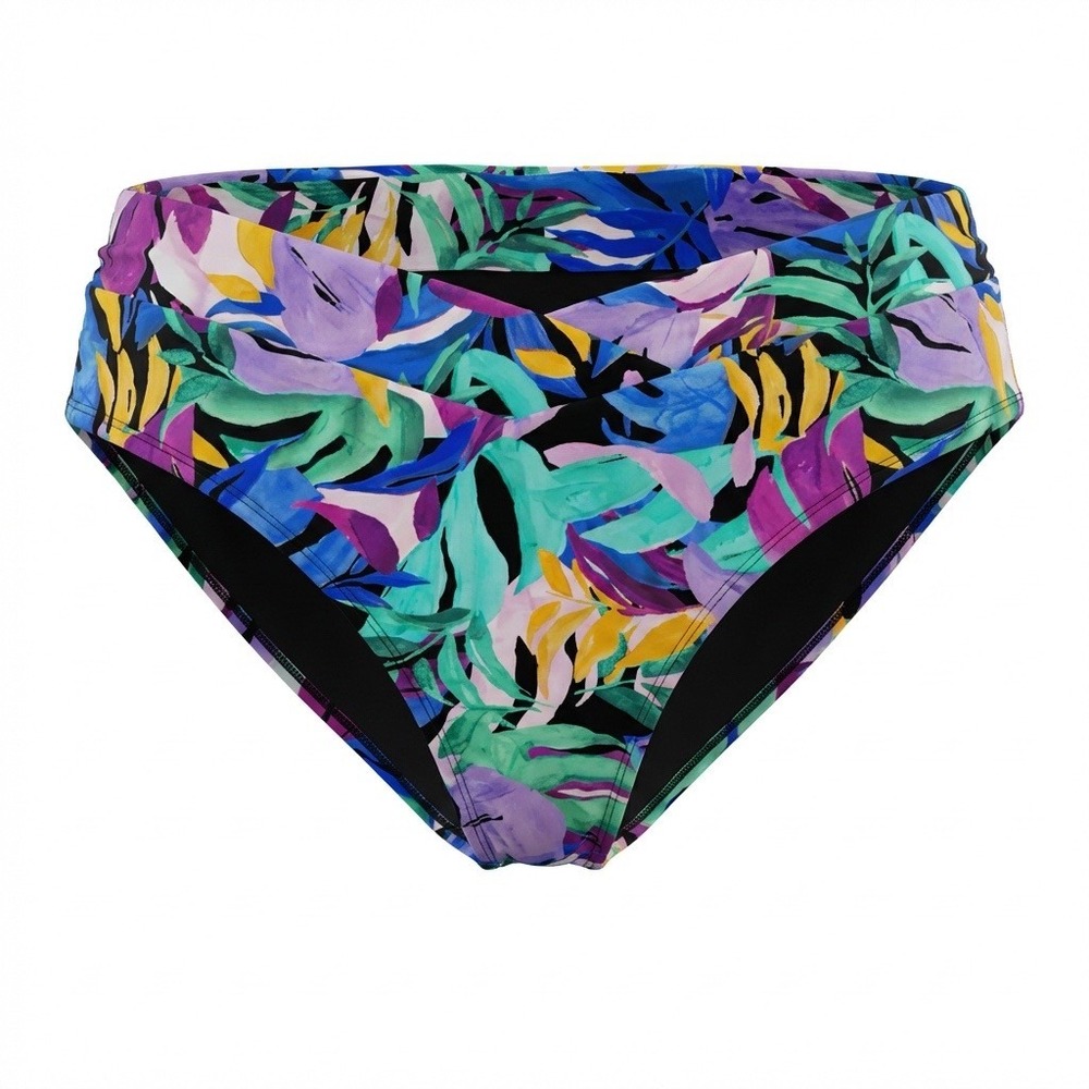 TIME & TRU‎ Mid-Rise V-Front Bikini Swim Bottoms 3X (24W-26W) Tropical Multi NEW